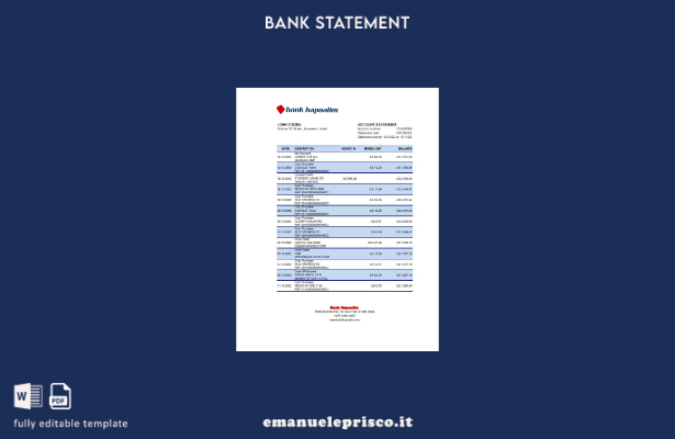 modello Excel di estratto conto bancario Israel Hapoalim in stile verificato